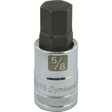 Dynamic Tools 1/2" Drive SAE Hex Head, 5/8" Bit Standard Length, Chrome Socket D013070